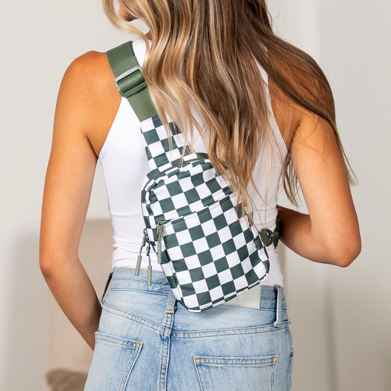 Kenzie Nylon Checkered Sling Bag