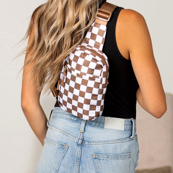 Kenzie Nylon Checkered Sling Bag