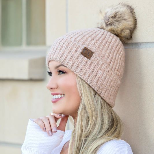 CC Cozy Marled Pom Beanie- Sand