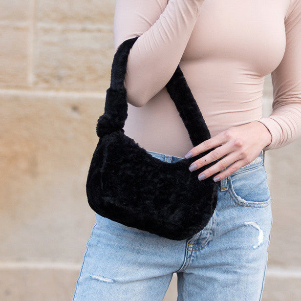 Izzie Plush Shoulder Bag- Black