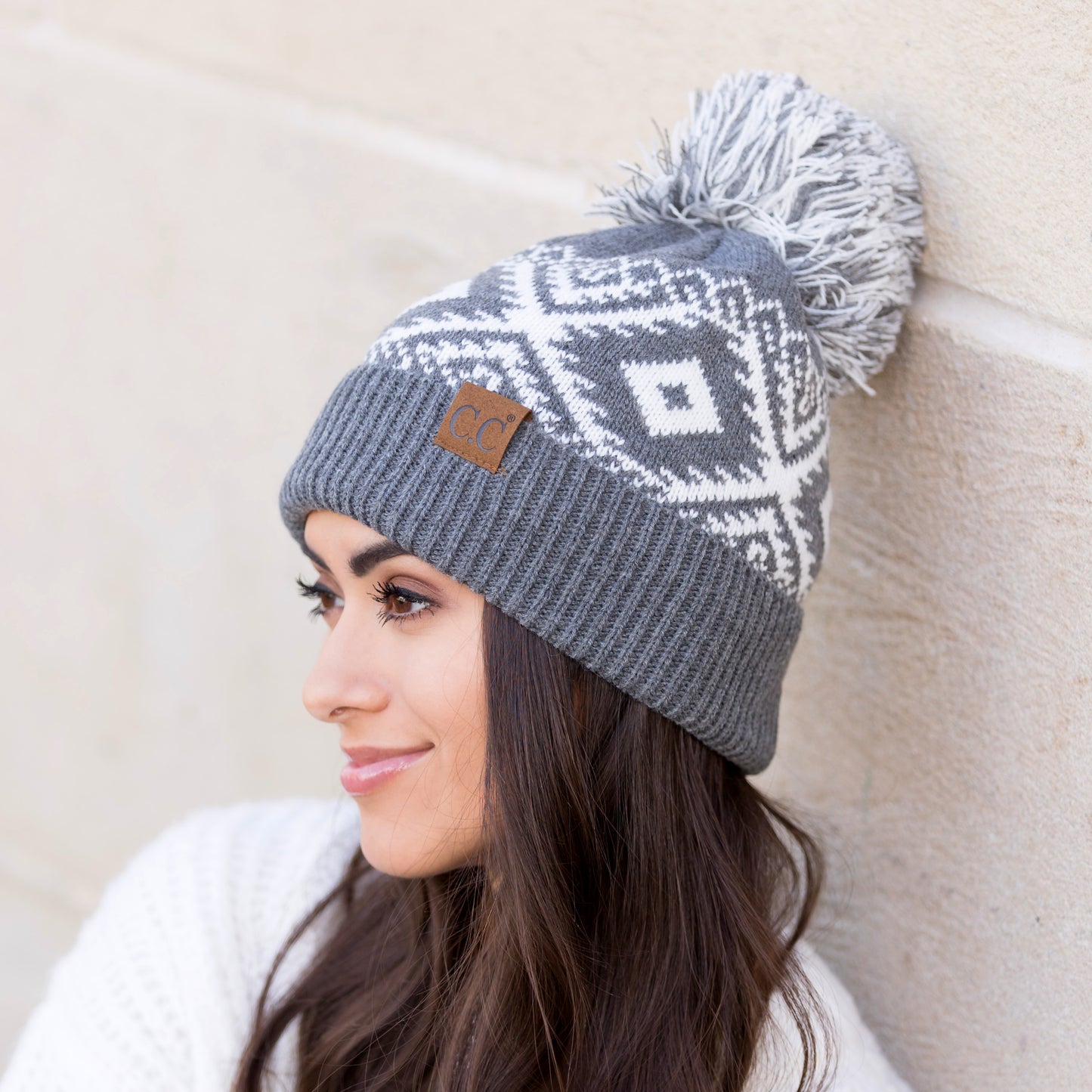 C.C® Aztec Knit Pom Beanie Hat