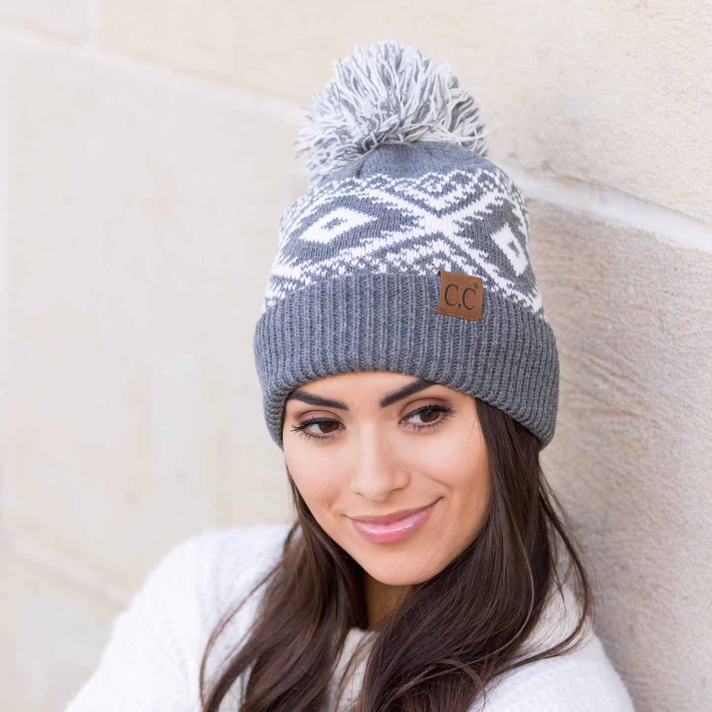 C.C® Aztec Knit Pom Beanie Hat