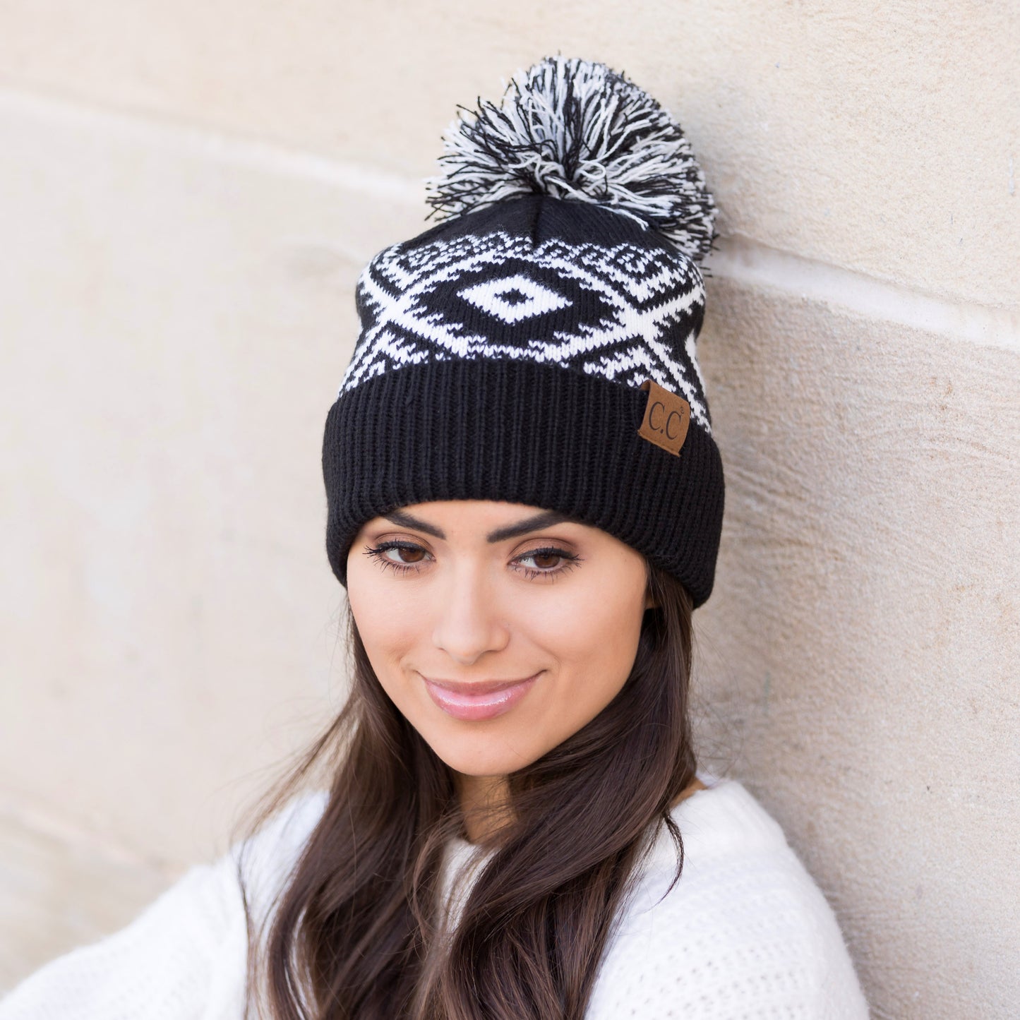 C.C® Aztec Knit Pom Beanie Hat