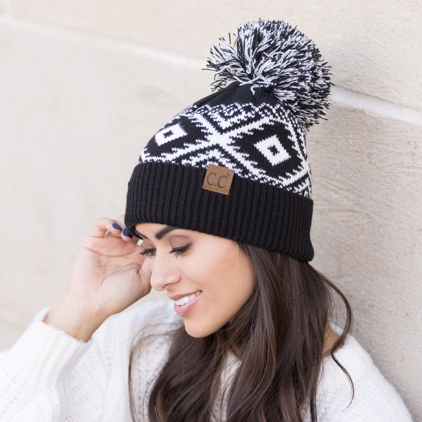 C.C® Aztec Knit Pom Beanie Hat