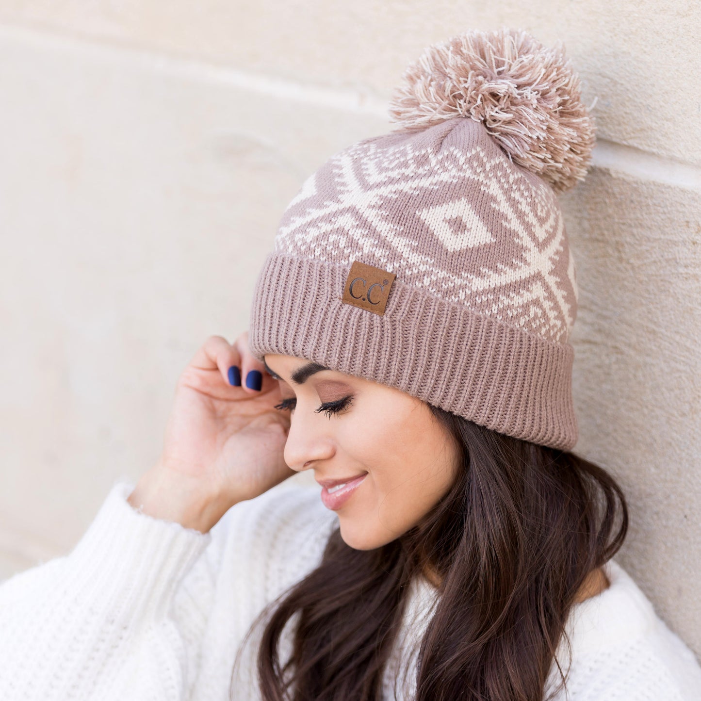 C.C® Aztec Knit Pom Beanie Hat