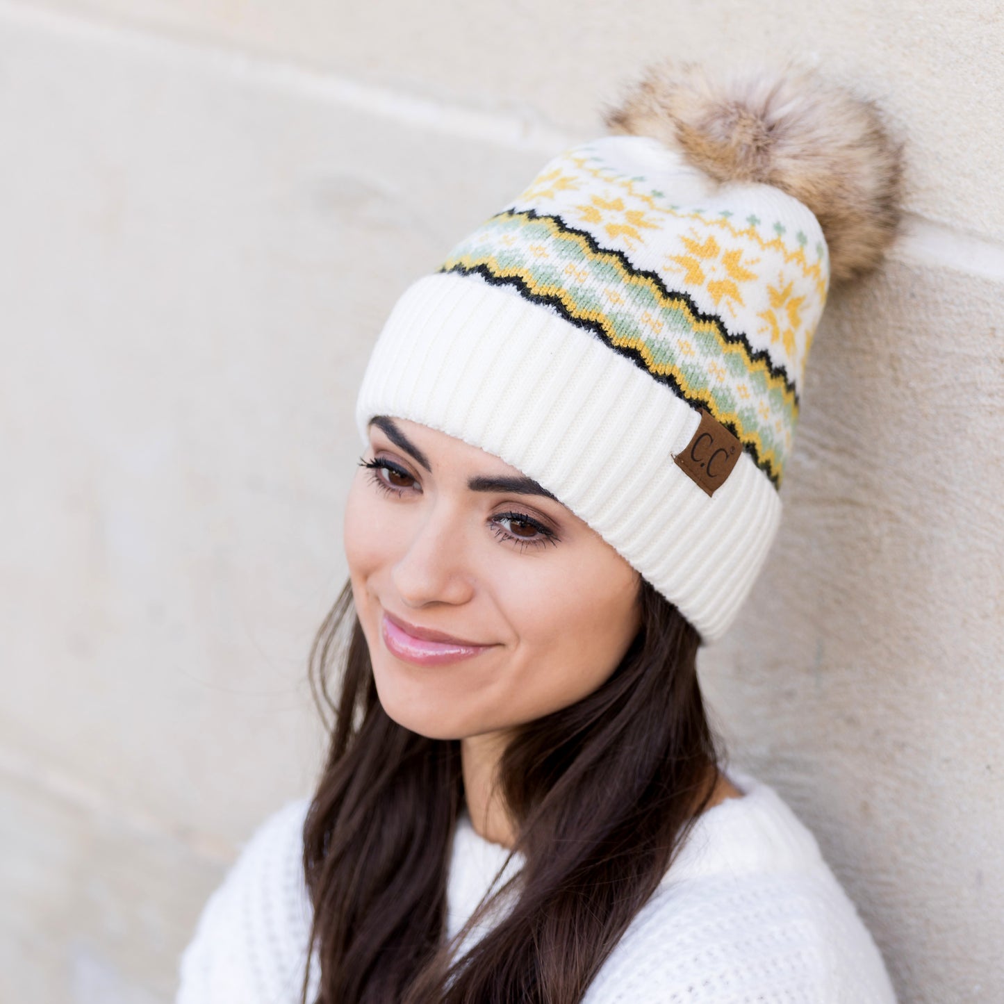 C.C® Nordic Fair Isle Pom Beanie Hat