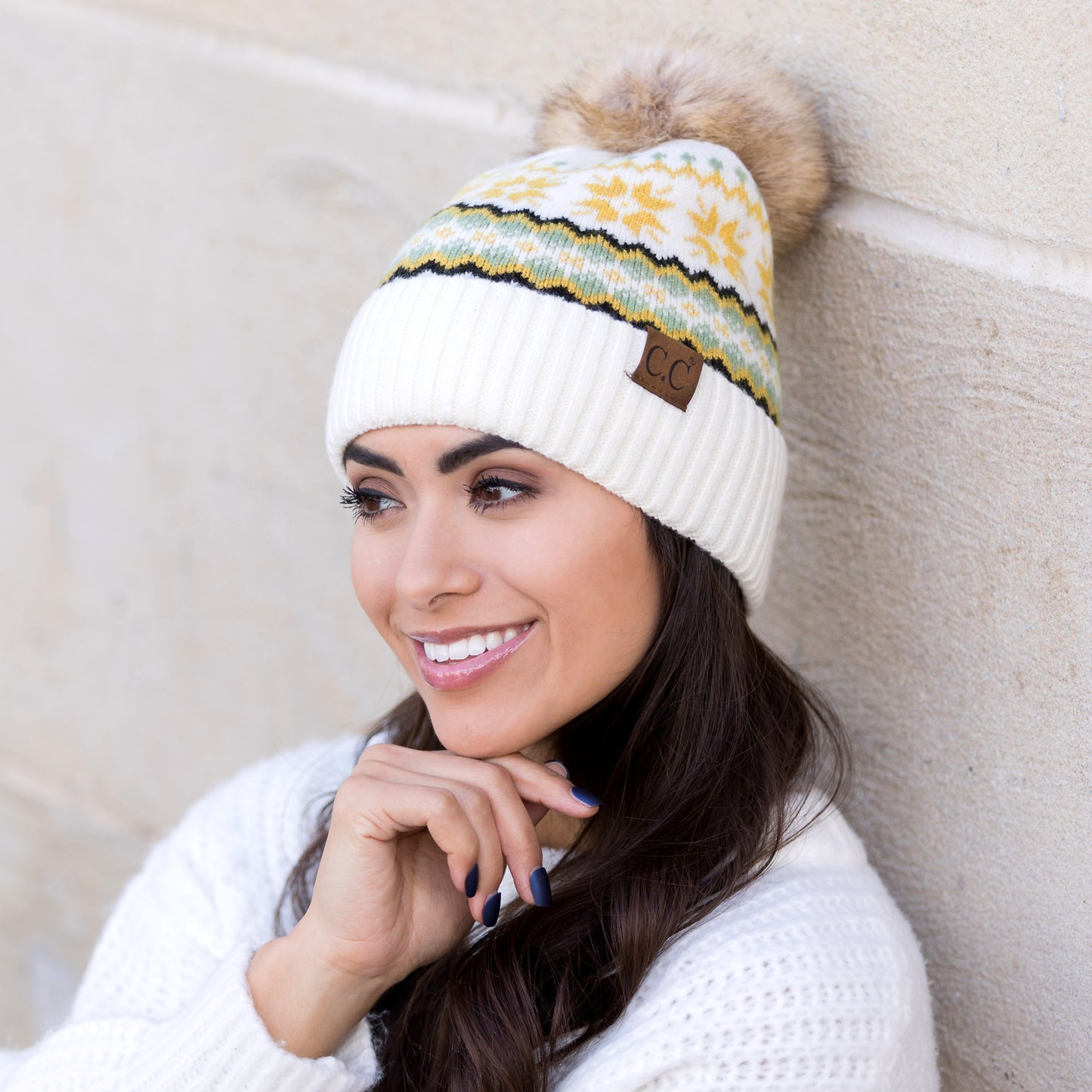 C.C® Nordic Fair Isle Pom Beanie Hat