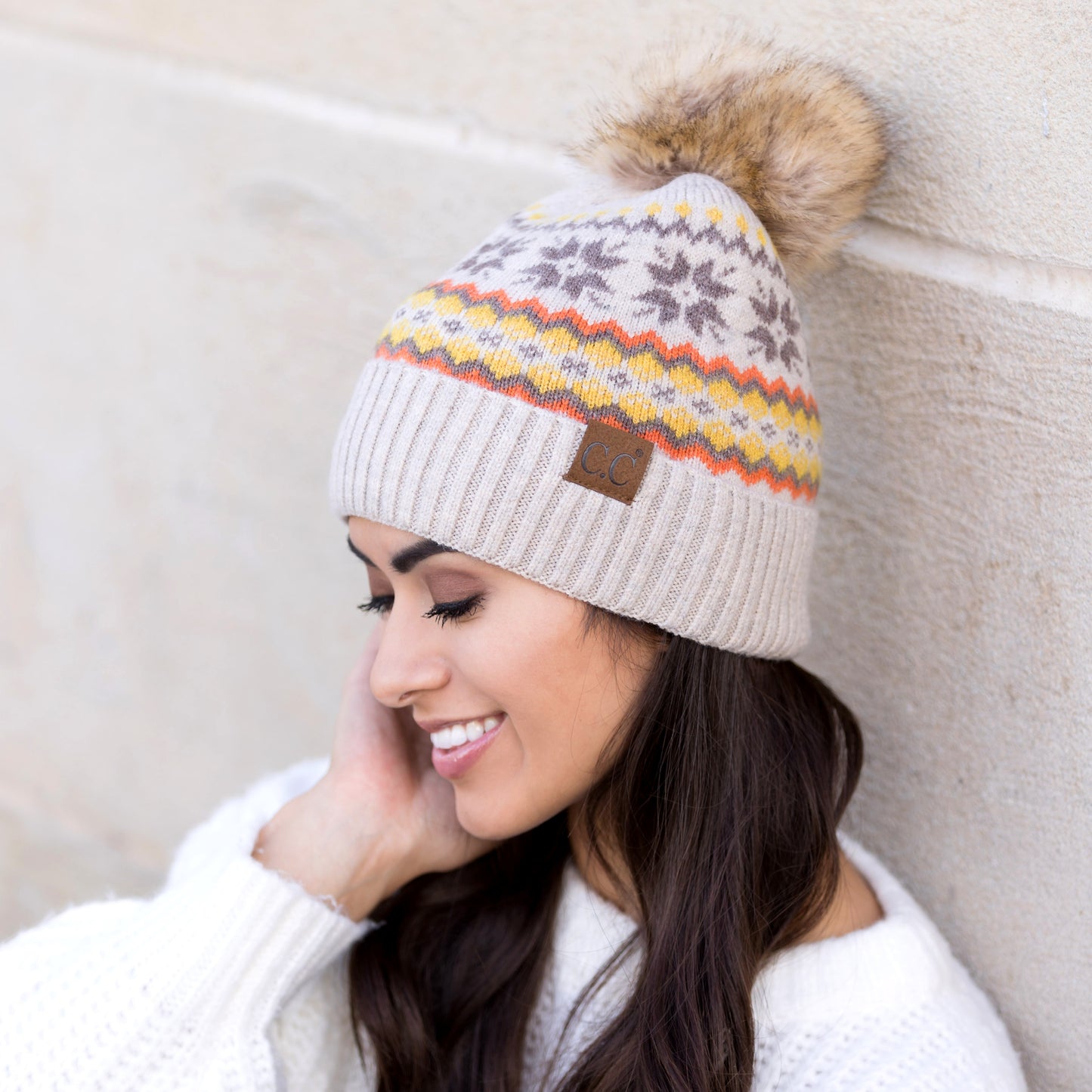 C.C® Nordic Fair Isle Pom Beanie Hat