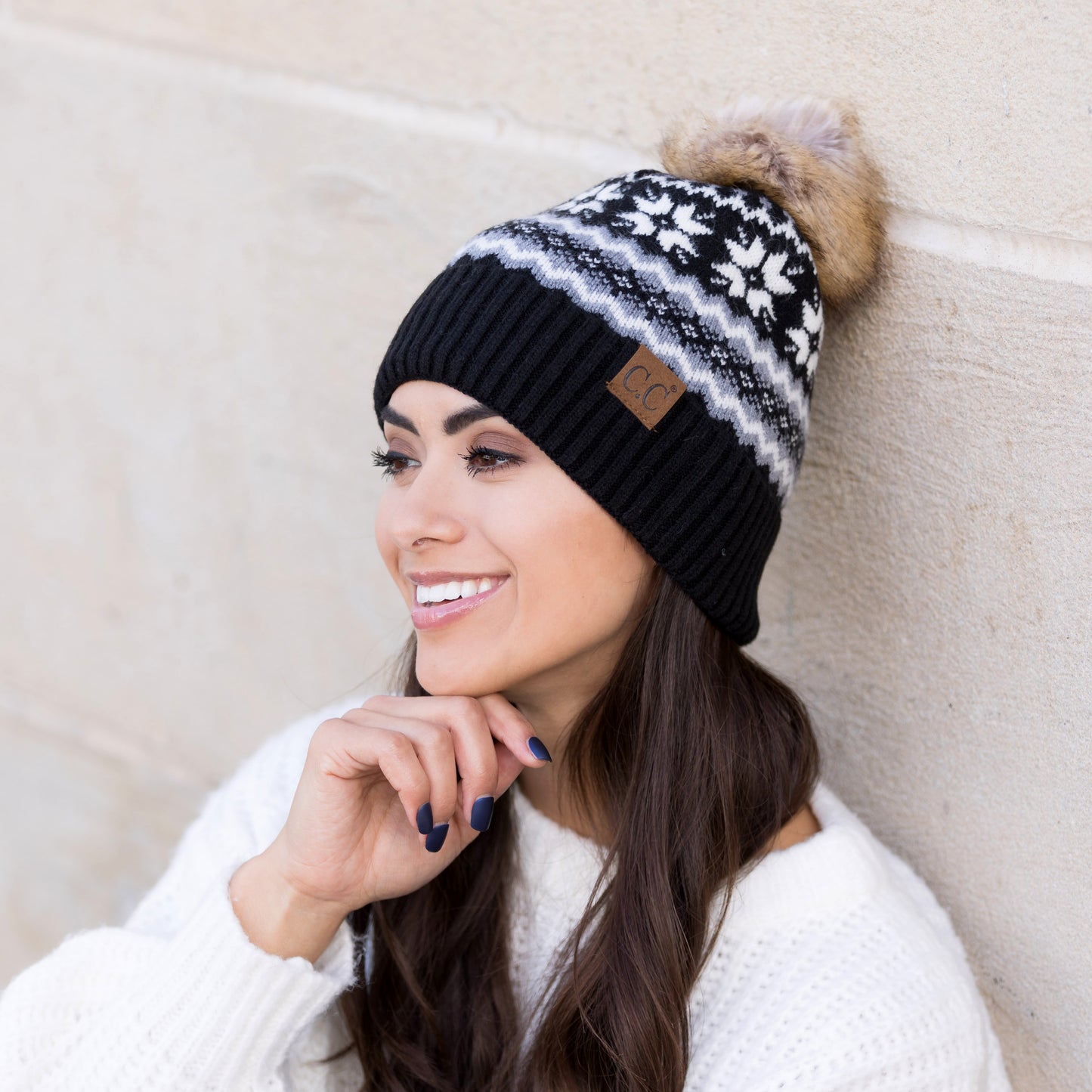 C.C® Nordic Fair Isle Pom Beanie Hat