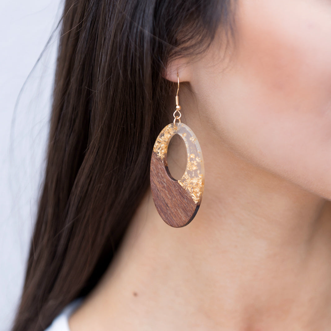 Gold Fleck Resin Wood Earrings
