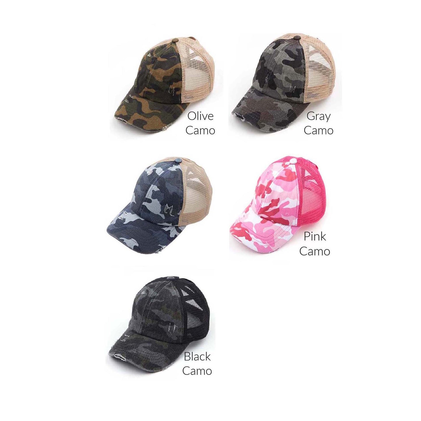 Girls CC Criss-Cross Ponytail Caps-Camo