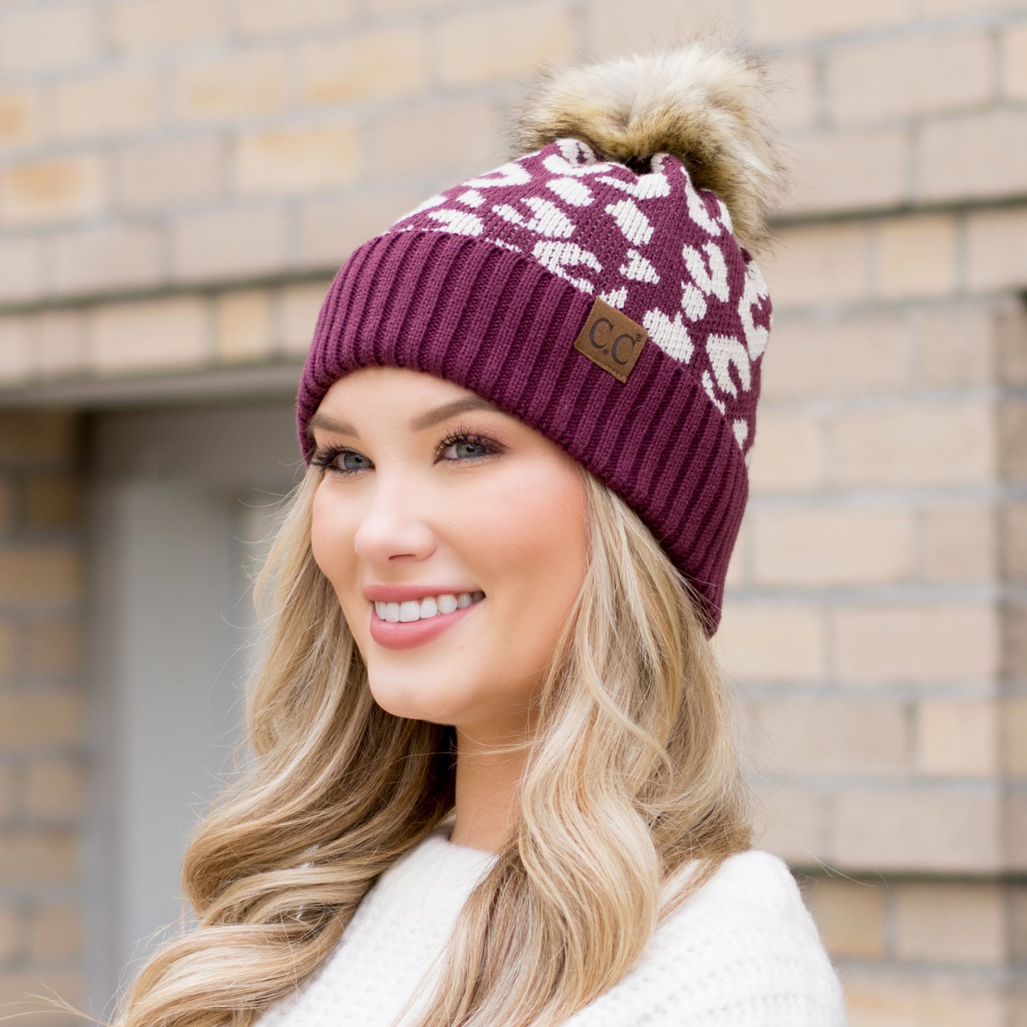 C.C® Natural Leopard Pom Beanie