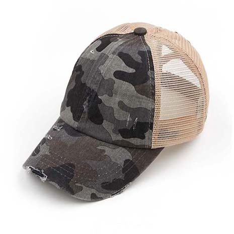 Girls CC Criss-Cross Ponytail Caps-Camo