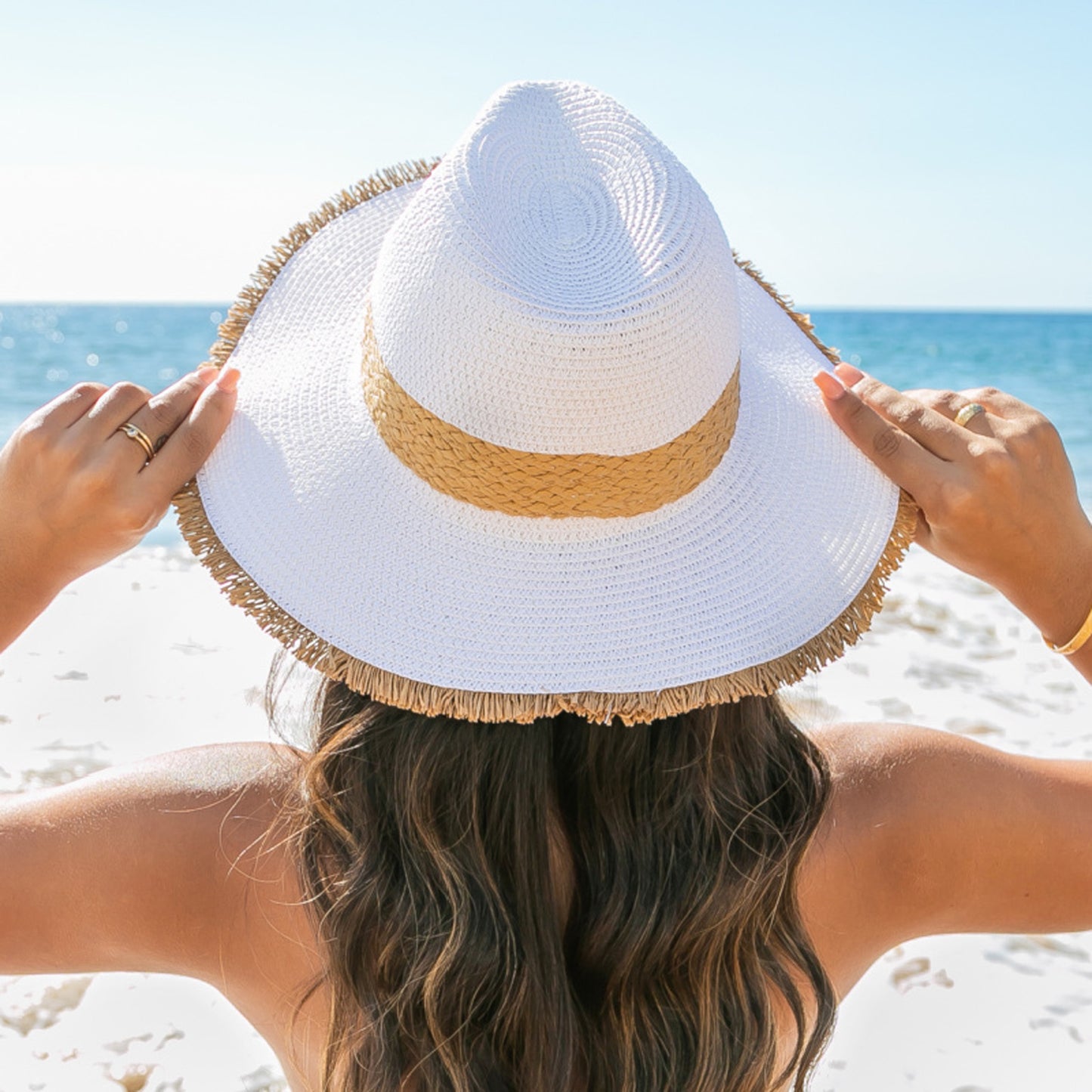 Fray-Edge Rattan Band Straw Panama Fedora Hat