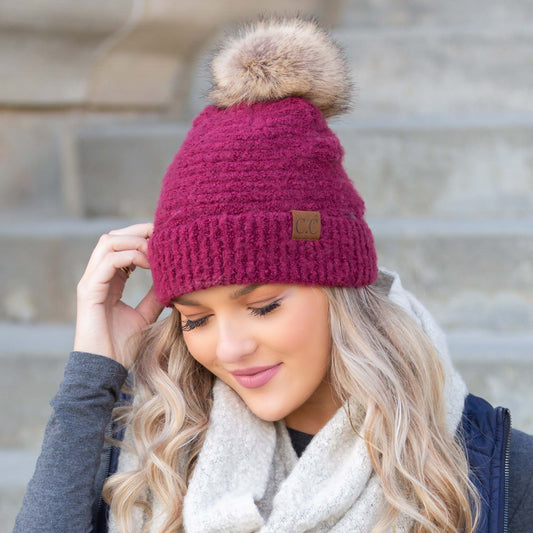 C.C® Ultra Soft Fur Pom Beanie