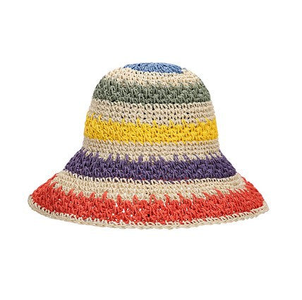 Rainbow Woven Straw Bucket Hat