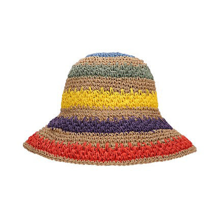 Rainbow Woven Straw Bucket Hat