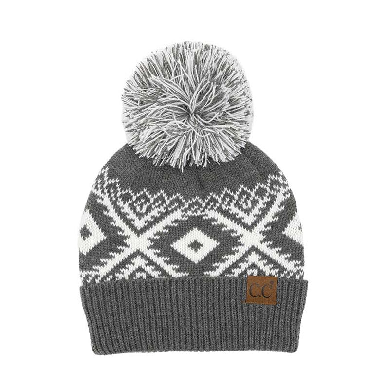 C.C® Aztec Knit Pom Beanie Hat