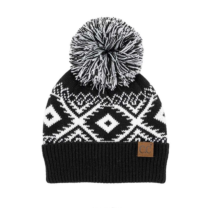 C.C® Aztec Knit Pom Beanie Hat