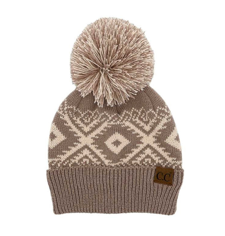 C.C® Aztec Knit Pom Beanie Hat