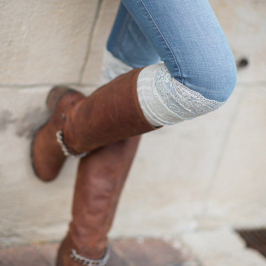 Lace Topped Over The Knee Socks - Gray