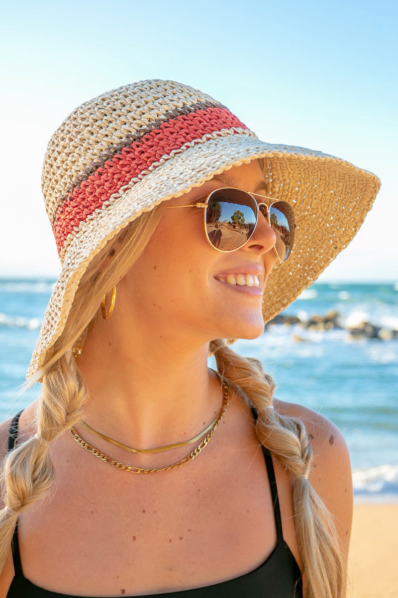 Stripe Accent Straw Hat- Straw