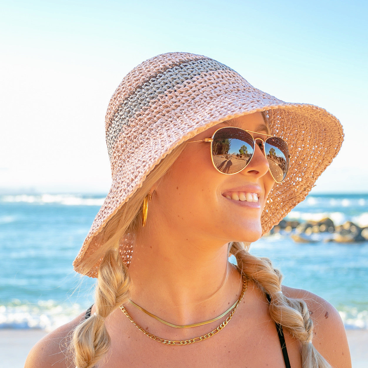 Stripe Accent Straw Hat- Blush