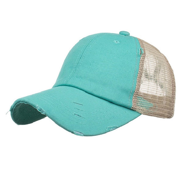 Distressed Messy Bun Hat Cap