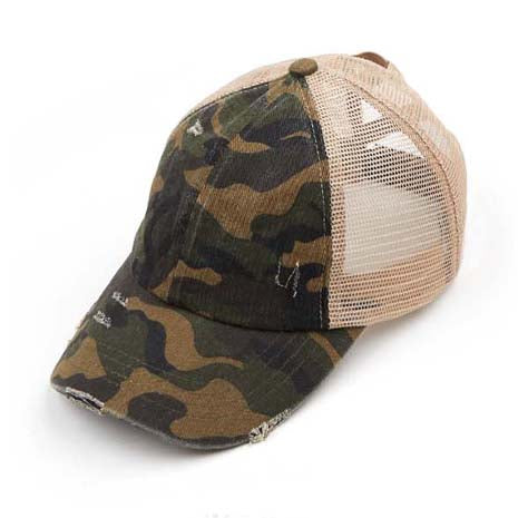 Girls CC Criss-Cross Ponytail Caps-Camo