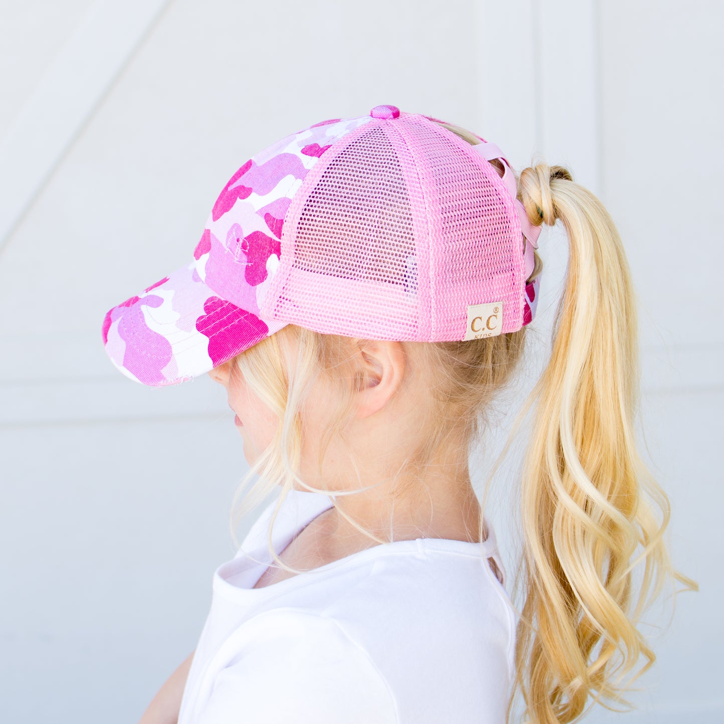 Girls CC Criss-Cross Ponytail Caps-Camo